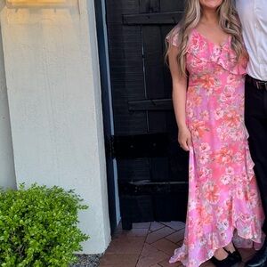 Marshalls Pink Floral Ruffled Wedding Guest Dress